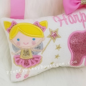Tooth Fairy Pillow, Gold and pink tooth fairy pillow, Personalized girls tooth pillow, Lost tooth pillow, Pretty Tooth Fairy Pillow, Gift
