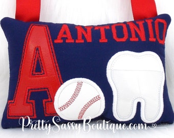 Boy Sports Personalized Tooth Pillow Sports Birthday Boy Gift Baseball Football Basketball Hockey Tooth Fairy Pillow Monogrammed Pillow