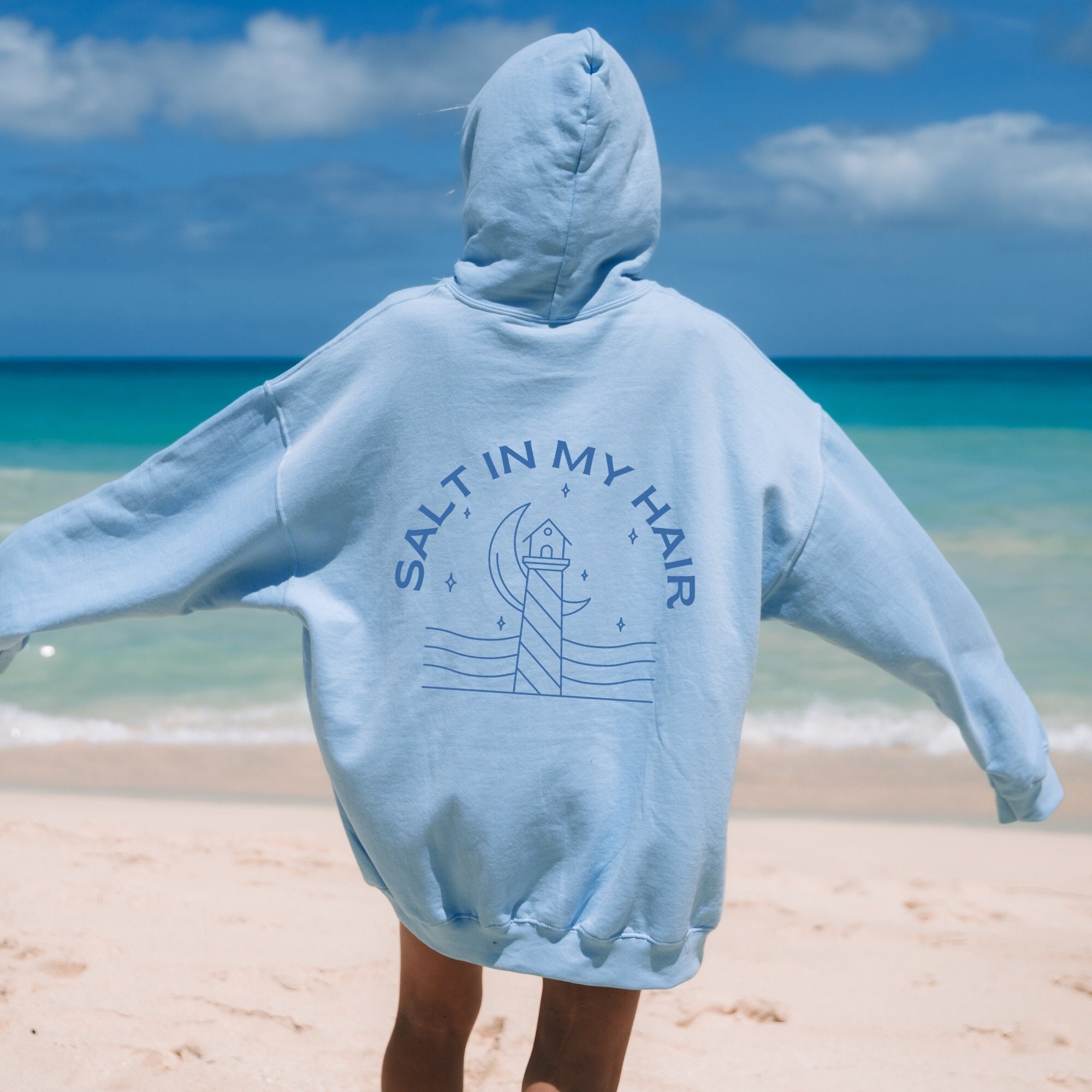 Puff Hoodie Pink Pom- – 'Meet Me At The Ocean' Graphic Sweatshirt