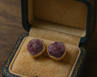 Natural Ruby Stud Earrings, Ruby Gemstone Posts, Raw Ruby Studs Earrings Gold, Ruby Jewelry,July Birthstone Jewelry, Dainty Ruby Earrings