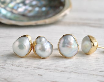 Pendientes de perla de agua dulce, pendientes de perla barroca, regalo de piedra natal de junio, joyería delicada para el día a día, pendientes de novia minimalistas.