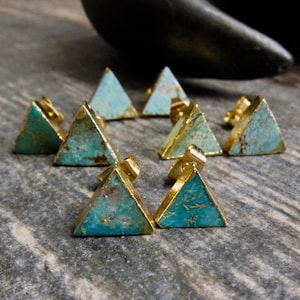 Turquoise Studs Earrings, Triangle Raw Gemstone Earrings, Minimalist Jewelry, December Birthstone, Gold Raw Stone Earrings, Dainty Turquoise