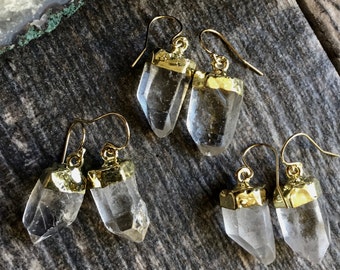 Raw Crystal Earrings, Clear Quartz Earrings, Boho Crystal Earrings