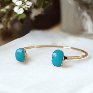 Turquoise Open Cuff Bracelet Gold, Turquoise Jewelry, Turquoise Open Bangle , Raw Stone Bracelet, Gemstone Cuff Gold, December Birthstone