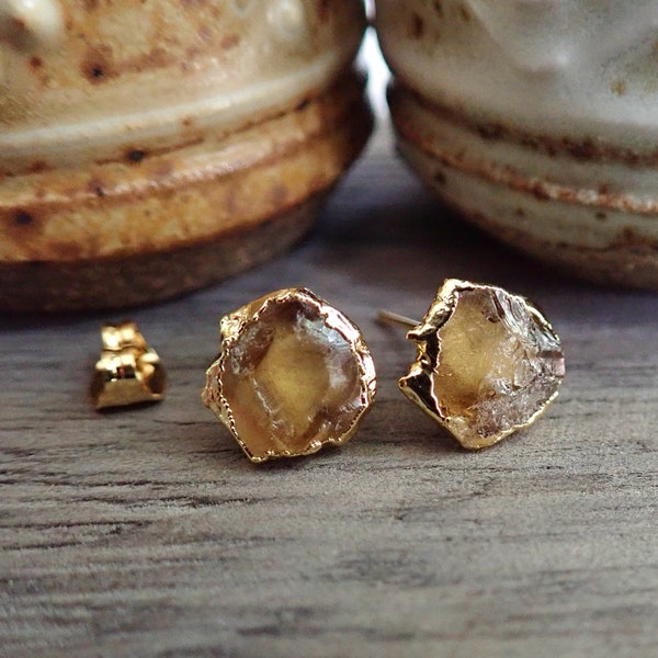 Raw Citrine Stud Earrings, November Birthstone Gift, Birthstone Jewelry,Natural Gemstone Earrings,Citrine Post Earrings, Citrine Earrings