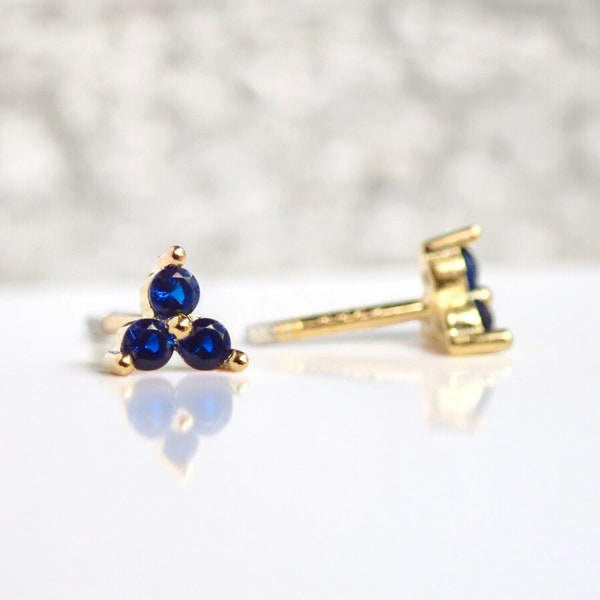 Tiny Sapphire Screw Back Stud Earrings, Small Cartilage Tragus Studs, Hypo allergenic Posts, 925 Sterling Silver 14k Gold Vermeil Gift