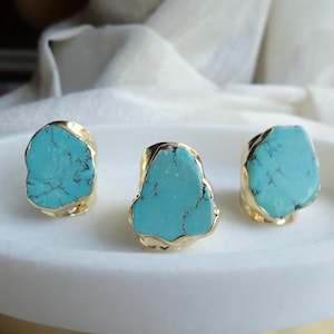 Turquoise Statement Ring Gold,  Turquoise Jewelry, Chunky Gemstone Ring, Adjustable Wide Band Gold Ring, Gold Cocktail Ring