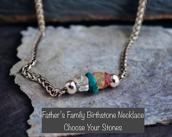 Silver Father Necklace Custom Family Birthstones, Dad Necklace,Mens Silver Necklace Family Birthstones,Children Birthstone Necklace for Dads