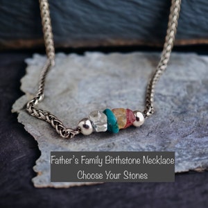 Silver Father Necklace Custom Family Birthstones Dad Necklace Mens Silver Necklace Family Birthstones Children Birthstone Necklace for Dads