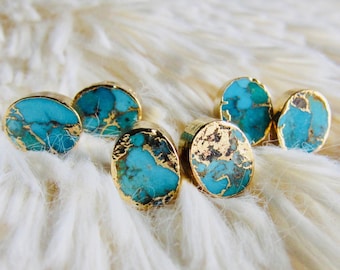 Genuine Turquoise Earrings,Turquoise Earrings Studs,Turquoise STuds Earrings,Turquoise Jewelry,Raw Stone Earrings,Turquoise Earrings Gold