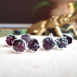 Raw Garnet Stud Earrings Silver, Natural Garnet Post Earrings  Red Crystal Stud Earrings, Garnet Jewelry, January Birthstone Gift for Her