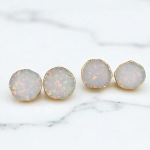 Opal Stud Earrings | 14k Gold Opal Earrings | October Birthstone Jewelry | Gift for Her, Opal Post Earrings, Round Gemstone Earrings