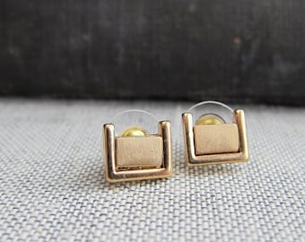 Geometric Stud Earrings,Gold Stud Earring,Rectangle Stud Earrings,Minimalist Earrings Gold,Simple Gold Earrings,Minimal Jewelry,Mixed Metal