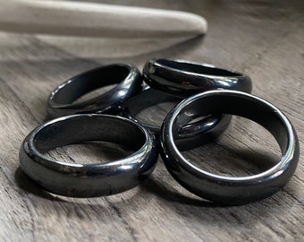 Hematite Ring, Hematite Band, Solid Gemstone Ring, Black Hematite Ring, Carved Stone Ring,Medium  Stone Thumb Ring, Domed Stone Ring for Him