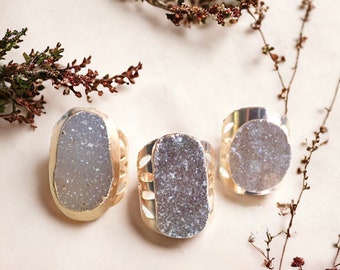 Druzy Statement Ring, Agate Cocktail Ring, Large STone Ring, Statement Cocktail Ring,Druzy Jewelry,Agate Jewelry, Big Chunky Gemstone Ring