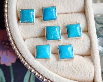 Turquoise Stud Earrings Sterling Silver Post, Turquoise Jewelry, December Birthstone Gift for Her, Hypo-allergenic Silver Gemstone Studs