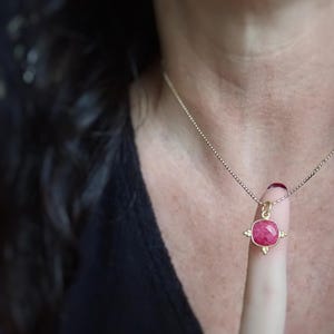 Genuine Ruby Pendant Necklace Gold, Dainty Ruby Necklace, Red Gemstone Necklace, July Birthstone Gift for Her, Ruby Jewelry, Gold Fill Chain