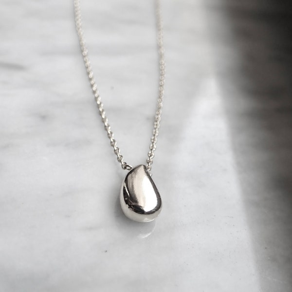 Water Drop Necklace, Sterling Silver Droplet Necklace, Silver Teardrop Necklace, Dainty Sterling Drop Necklace,Water Tear Drop Pendant Charm