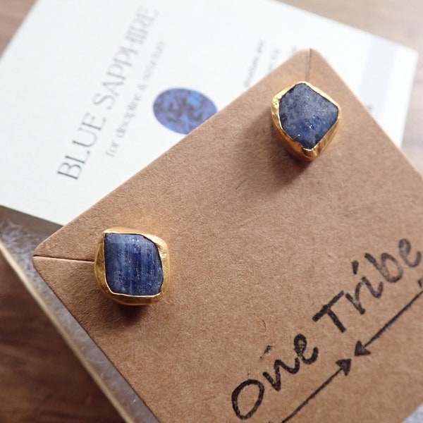 Raw Sapphire Earrings, Natural Sapphire Studs Earrings, Sapphire Earrings,Raw Sapphire Jewelry,September Birthstone Gift,Blue Gemstone Posts