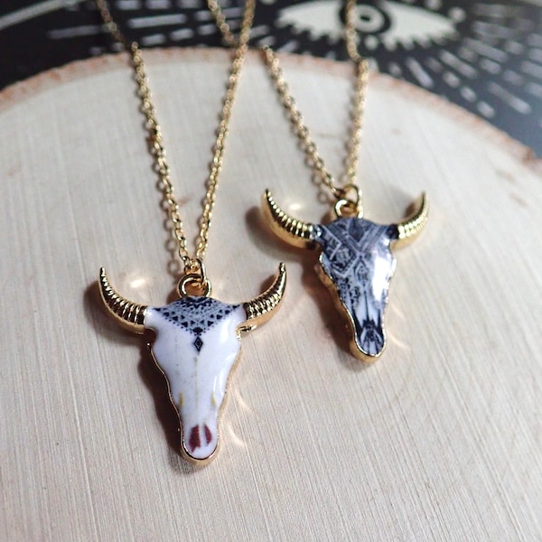 Collier tête de mort vache, collier pendentif Longhorn, collier tête de mort de taureau, collier vache crâne en sucre, bijoux de style occidental, collier de superposition de bohème