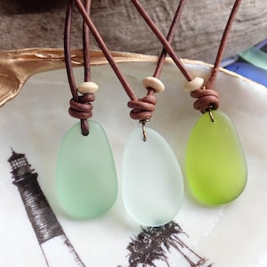 Sea Glass Necklace, Cord Pendant Necklace, Beach Glass Necklace, Mens Leather Necklace, Beach Necklace Men, Sea Glass Jewelry, Mens Necklace