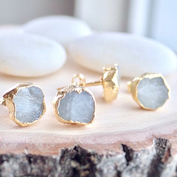 Natural Moonstone Stud Earrings, Raw Rainbow Moonstone Posts, Moonstone Jewelry, Dainty Gemstone Earrings, Crystal Birthstone Earrings June