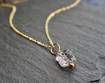 Dainty Herkimer Diamond Pendant Necklace, Raw Diamond Crystal Necklace, April Birthstone Gift for Her,Small Gemstone Layering Necklace