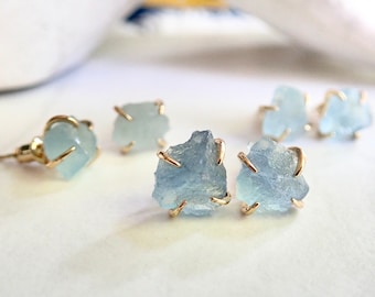 Natural Aquamarine Stud Earrings, Raw Aquamarine Post Earrings, March Birthstone Earrings, Aquamarine Jewelry, Medium Gemstone Stud Earrings