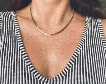 Gold Herringbone Chain Necklace,24k Gold Snake Chain Necklace,Flat Snake Chain,Gold Chain Necklace,Gold Layering Necklace,Minimal Gold Chain