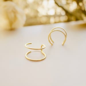 18K Gold Ear Cuff, Dainty Thin Ear Cuff, Double Cartilage Ear Wrap, No Piercing Unpierced Earring, Small Simple Dainty Ear Cuff,Gift for Her