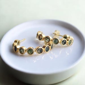 Moss Agate Hoop Earrings,  Gold Gemstone Hoops, Moss Agate Jewelry, Green Stone Earrings, Boho Nature Inspired Jewelry Gift, Medium Hoops