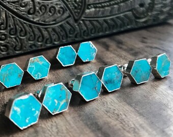 Turquoise Studs Earrings,Stud Earrings,Turquoise Earrings Silver,Hexagon Studs ,Turquoise Studs,Turquoise, Earrings,Turquoise Jewelry,Studs