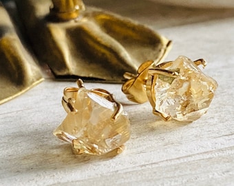 Statement Citrine Hammered Sterling Silver Leaf Stud Earrings Citrine Silver Teardrop Earrings Birthday Gift For Her Gemstone Earrings