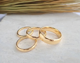 18K Gold Ring Band, Waterproof Gold Ring, Gold Filled Band His Hers,Thin Thick Gold Ring,Tarnish Free Wedding Band, Dome Ring Gold