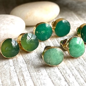 Australian Jade Earrings, Chrysoprase Earrings, Stone Stud Earrings,Green Stone Earrings,Healing Gem Earrings,Chrysoprase Jewelry,Jade Studs