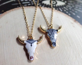 Cow Skull Necklace, Longhorn Pendant Necklace ,Bull Skull Necklace, Sugar Skull Cow Necklace,  Western Style Jewelry, Boho Layering Necklace