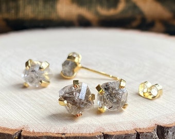 Herkimer Diamond Earrings, Crystal Stud Earrings, Rough Gemstone Earrings, Diamond Jewelry, April Birthstone Gift, Herkimer Post Earrings