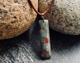 Man Necklace,Man Leather Necklace, Mens Necklace,Bloodstone Necklace, Man Stone Necklace,Mens Leather Necklace,Man Jewelry,Necklace For Man