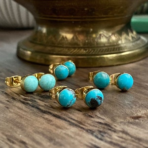 Turquoise Stud Earrings, Small Turquoise Dot Earrings Gold,Dainty Gemstone Studs,Turquoise Jewelry,December Birthstone, Round Stone Earrings
