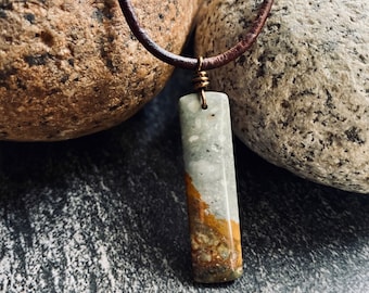 Mens Stone Necklace, Jasper Leather Cord Necklace,Mens Leather Necklace with Stone,Man Necklace,Mens Jewelry, Natural Stone Necklace for Men