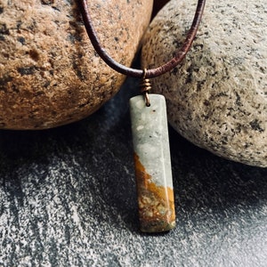 Mens Stone Necklace, Jasper Leather Cord Necklace,Mens Leather Necklace with Stone,Man Necklace,Mens Jewelry, Natural Stone Necklace for Men