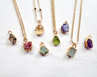Raw Crystal Birthstone Necklace,Dainty Gemstone Necklace Gold,Small Gemstone Necklace Gift , Natural Gemstone 18k Gold Fill Chain Necklace