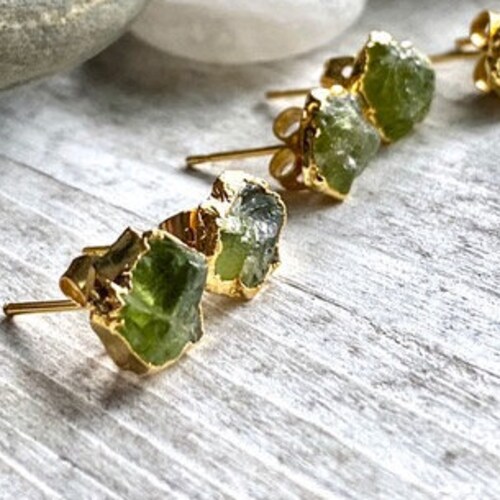 Raw Peridot Stud Earrings Light Green Stud Earrings Raw Etsy