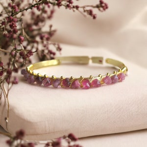 Dainty Gemstone Cuff Bracelet, Pink Tourmaline Bracelet, Natural Gemstone Bangle, Pink Crystal Bracelet, Gift for Gem Lovers, Gift for Girls image 6