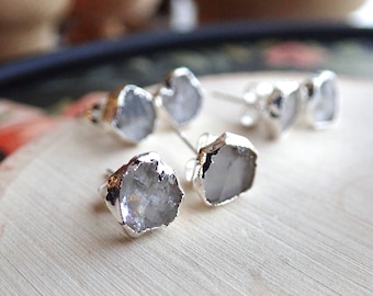 Herkimer Diamond Earrings, Diamond Stud Earrings, Raw Crystal Earrings,Herkimer Diamond Jewelry, Crystal Post Earrings,Birthstone Earrings