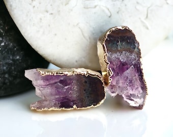 Amethyst Slice Earrings, Geode Slice Stud Earrings, Amethyst  Stud Earrings, Amethyst Jewelry,February Birthstone Gift for Her