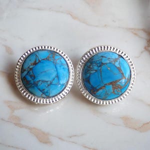Mojave Turquoise Stud Earrings Silver, Large Statement Studs, December Birthstone Gift, Stone Post Earrings, Boho Gemstone Jewelry Gift