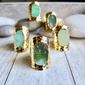 Jade Ring Gold, Chrysoprase Ring, Gold Statement Ring, Green Stone Cuff Ring, Large Jade Ring, Gold Jade Ring, Adjustable Wide Band Ring image 5