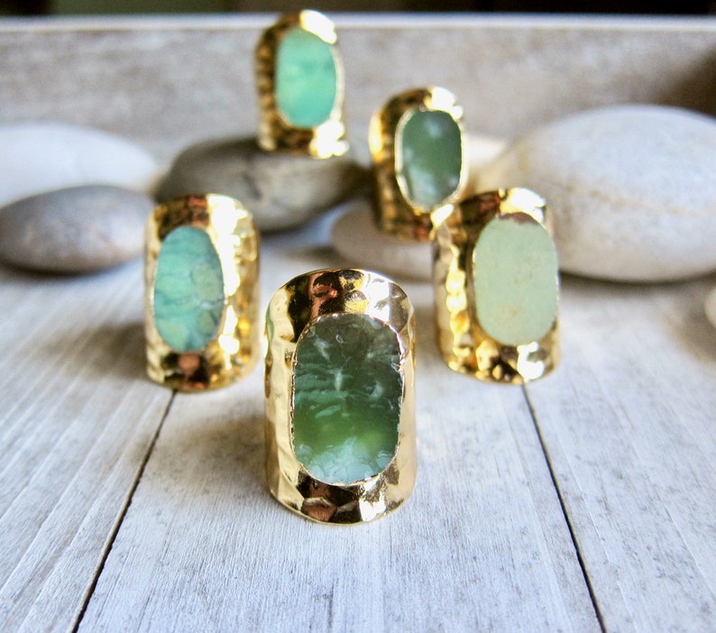 Jade Ring Gold, Chrysoprase Ring, Gold Statement Ring, Green Stone Cuff Ring, Large Jade Ring, Gold Jade Ring, Adjustable Wide Band Ring image 5