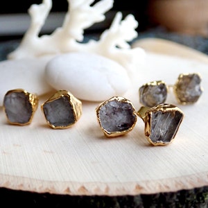 Raw Herkimer Diamond Stud Earrings, Birthstone Jewelry Gift, Herkimer Diamond Posts, Natural Crystal Gemstone Earrings,Diamond Jewelry image 2
